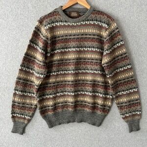 High Sierra Sweater Mens XL Grey Fair Isle Crewneck Knit Pullover Vintage